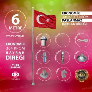 6 Metre Paslanmaz Krom Ekonomik Bayrak Direği